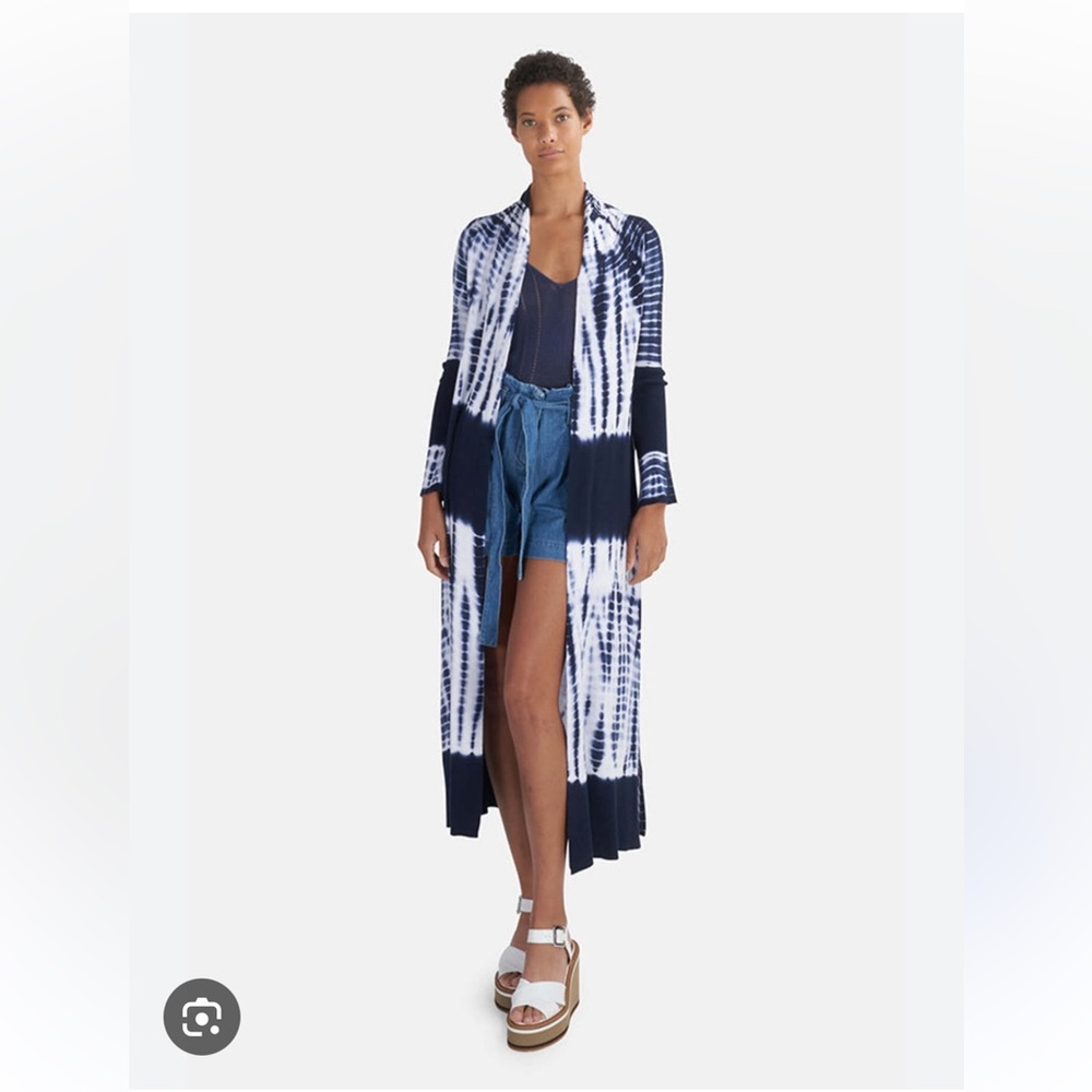 L'Agence Navy and White Tie-Dye Swim Cover-Up/Duster